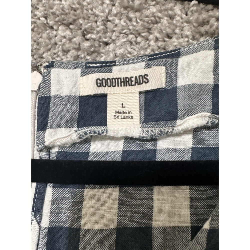 Goodthreads Gingham Tiered Dress Size L Blue White Linen Cotton Ruffled Cottage - Picture 3 of 8